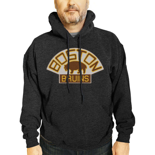 Boston  Bruins Adult NHL Retro Logo Hockey Fleece Hooded Sweatshirt - Black Heather