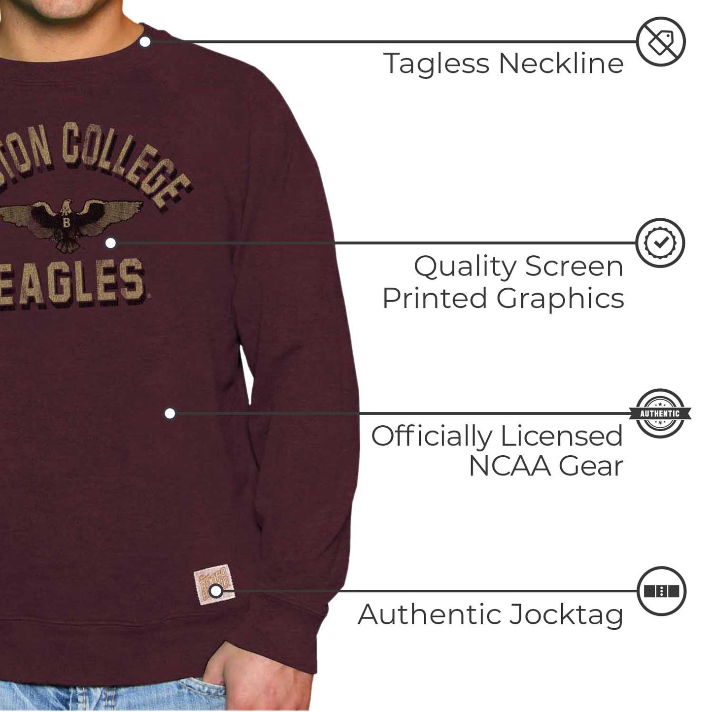 Boston College Eagles Adult University Crewneck - Maroon