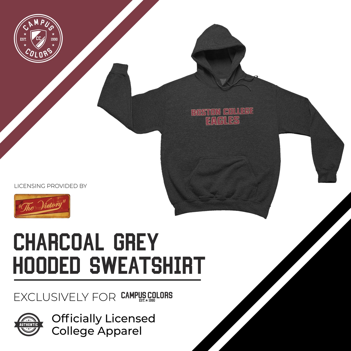Boston College Eagles NCAA Adult Cotton Blend Charcoal Hooded Sweatshirt - Charcoal