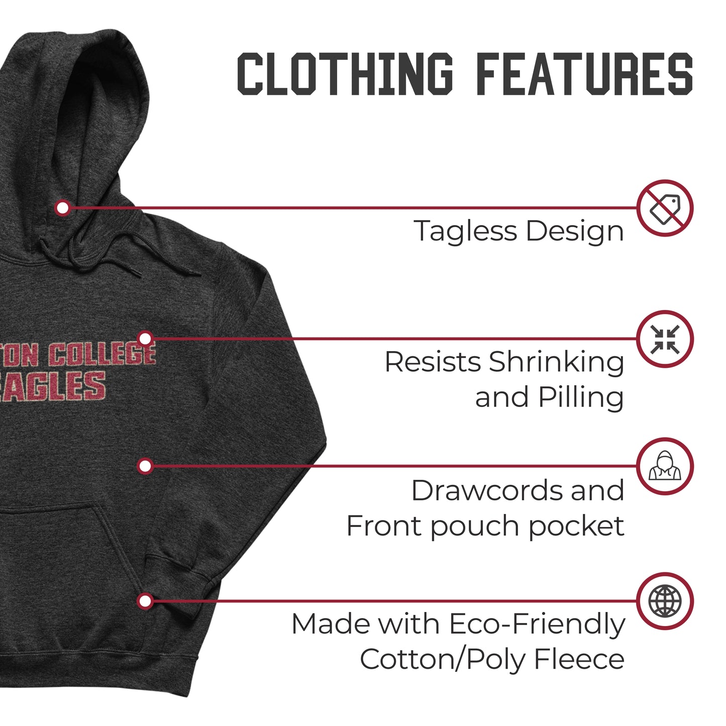 Boston College Eagles NCAA Adult Cotton Blend Charcoal Hooded Sweatshirt - Charcoal