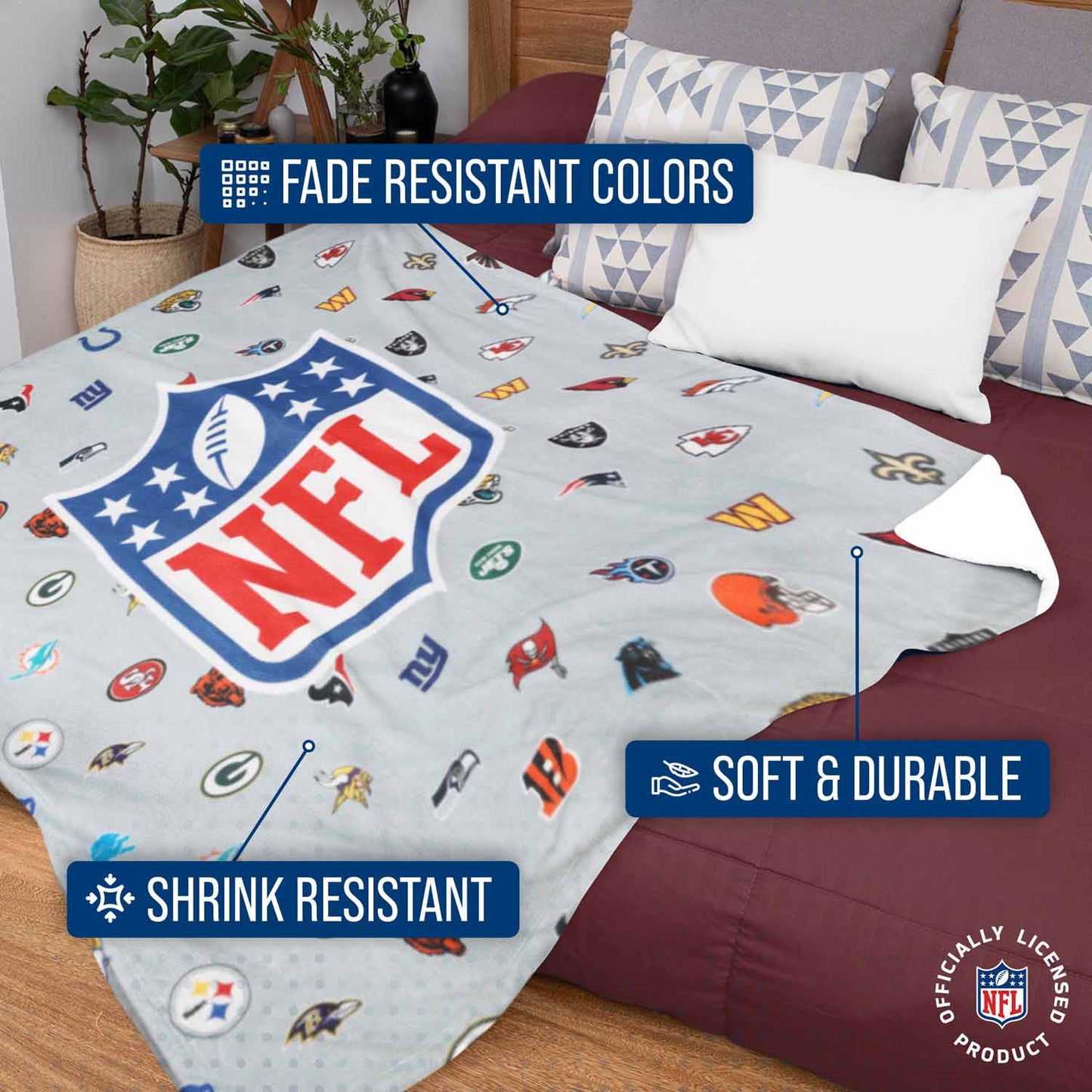 NFL  Ultimate Football Fan All Team Logo Sherpa Blanket - Team Color