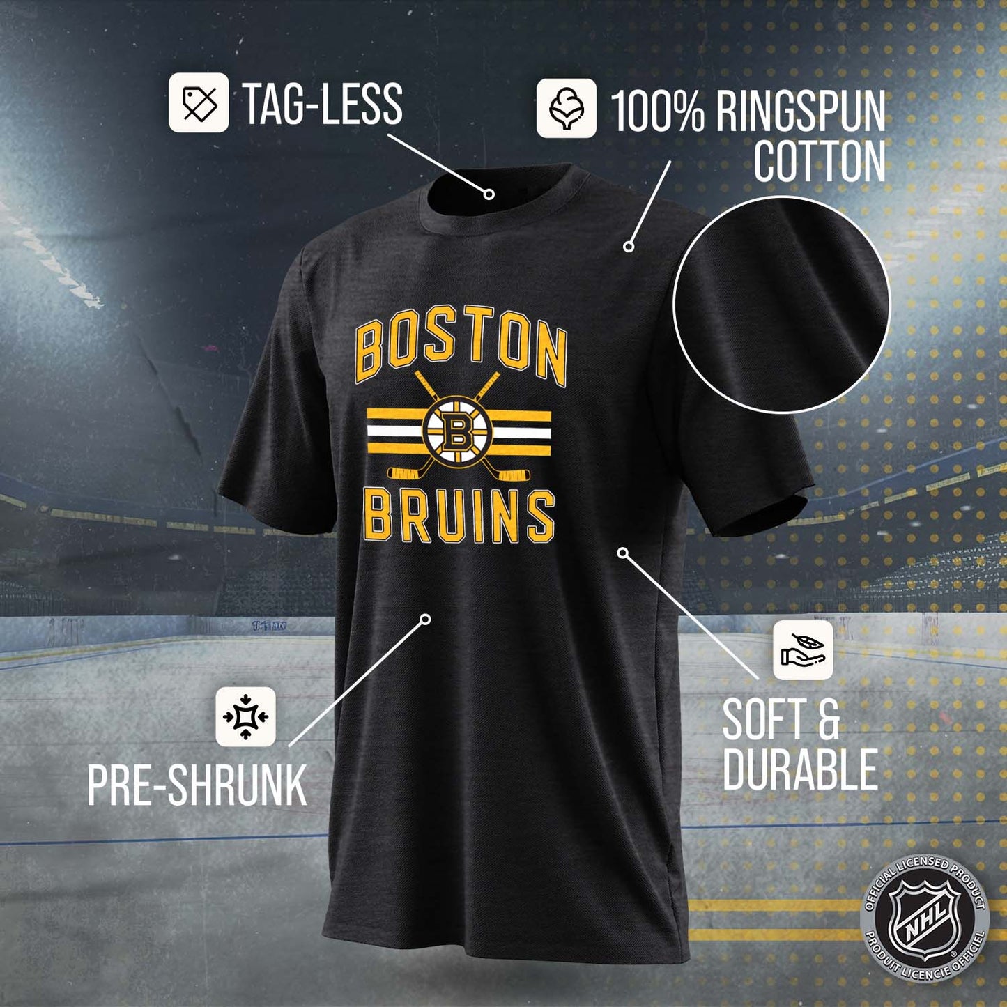 Boston  Bruins NHL Adult Faceoff Tag-Less T-Shirt - Black