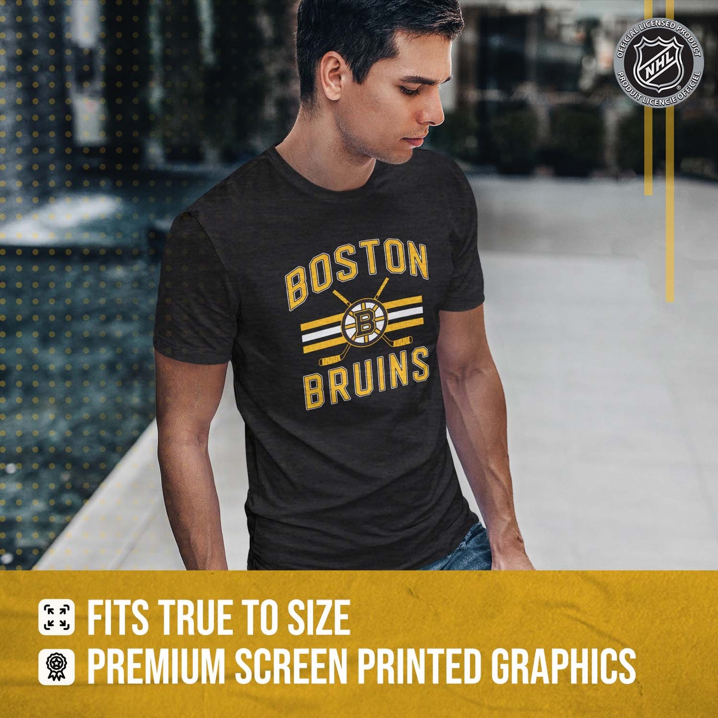 Boston  Bruins NHL Adult Faceoff Tag-Less T-Shirt - Black