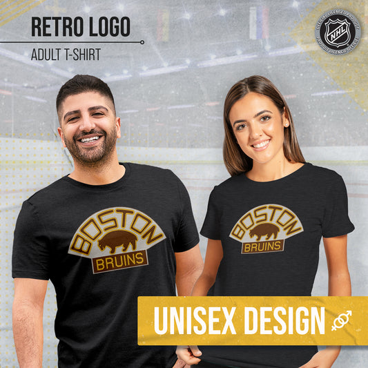 Boston  Bruins NHL Adult Retro Logo Tag-Less T-Shirt - Black Heather