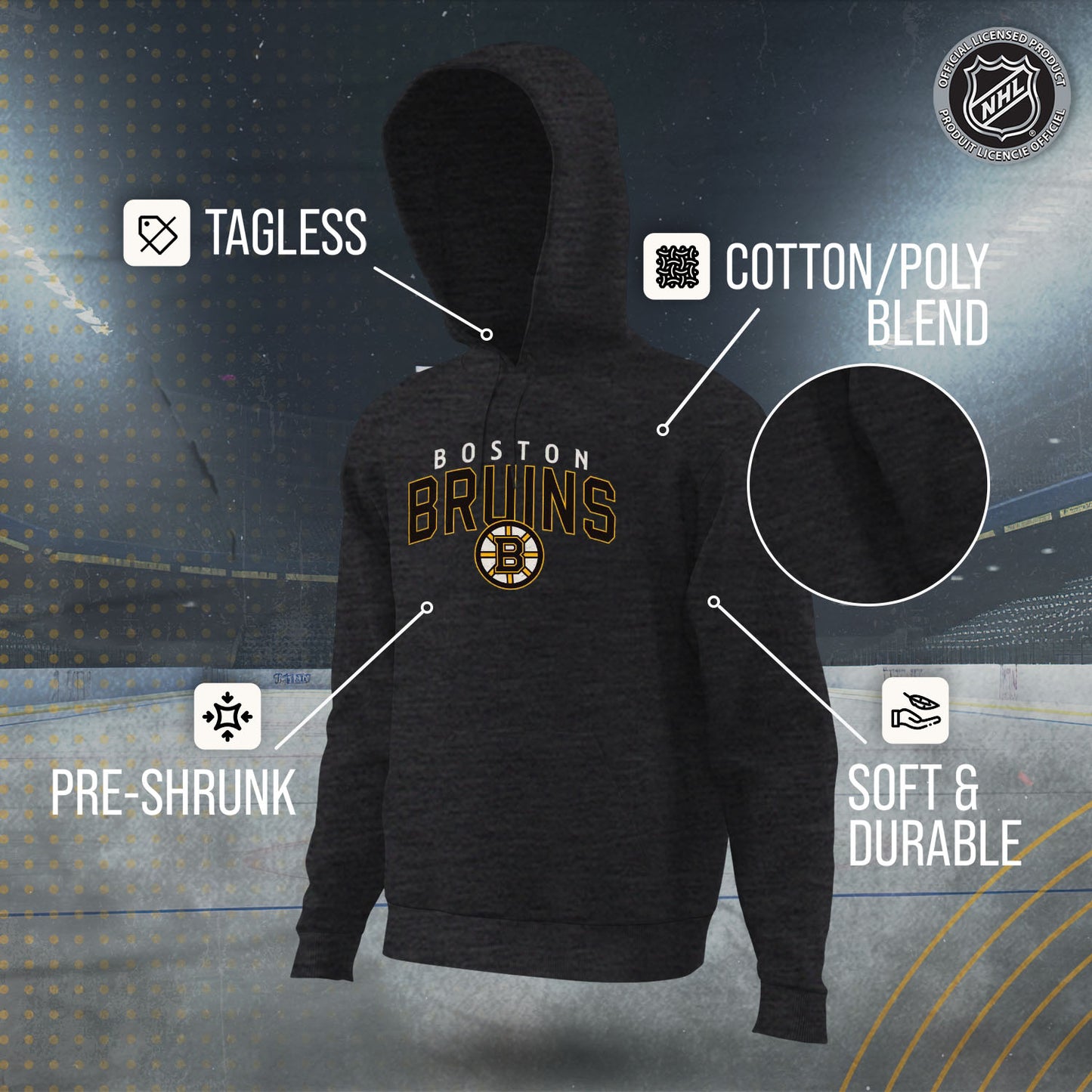 Boston  Bruins NHL Adult Unisex Powerplay Hooded Sweatshirt - Black Heather