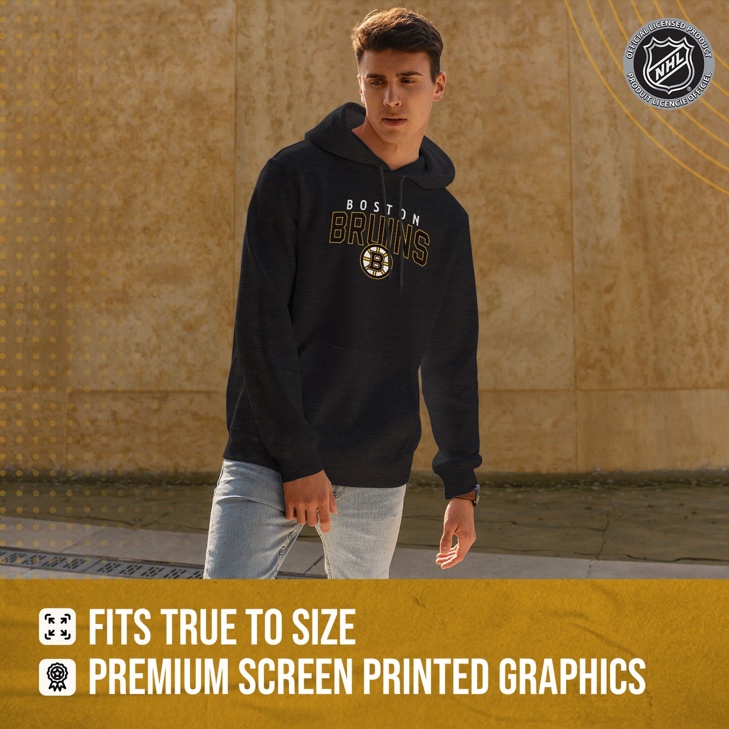 Boston  Bruins NHL Adult Unisex Powerplay Hooded Sweatshirt - Black Heather
