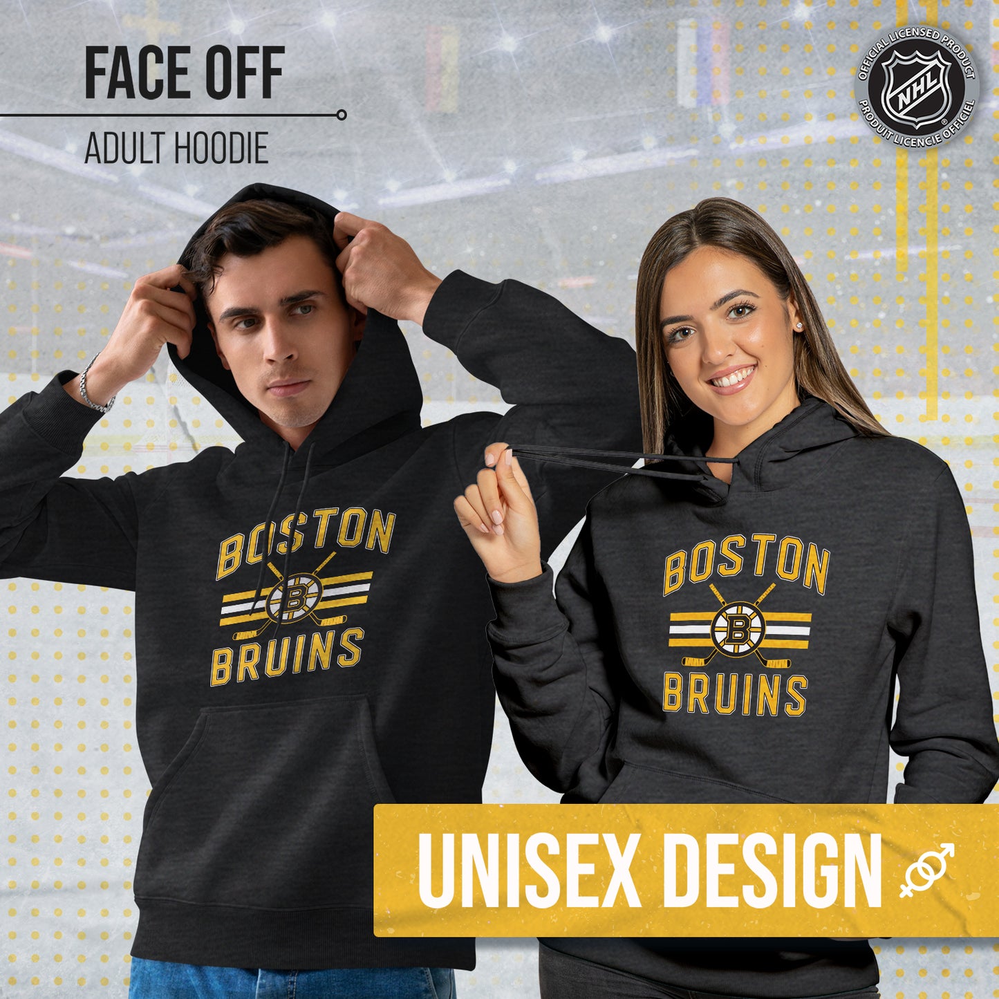 Boston  Bruins Adult NHL Faceoff Hockey Fleece Hooded Sweatshirt- Jersey Stripe - Black