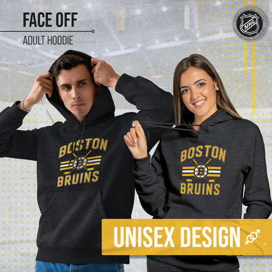Boston  Bruins Adult NHL Faceoff Hockey Fleece Hooded Sweatshirt- Jersey Stripe - Black