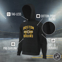 Boston  Bruins Adult NHL Faceoff Hockey Fleece Hooded Sweatshirt- Jersey Stripe - Black