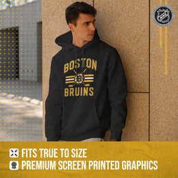 Boston  Bruins Adult NHL Faceoff Hockey Fleece Hooded Sweatshirt- Jersey Stripe - Black