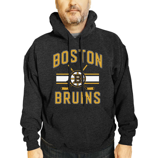 Boston  Bruins Adult NHL Faceoff Hockey Fleece Hooded Sweatshirt- Jersey Stripe - Black