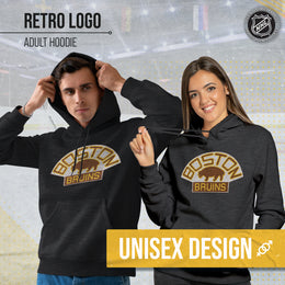 Boston  Bruins Adult NHL Retro Logo Hockey Fleece Hooded Sweatshirt - Black Heather