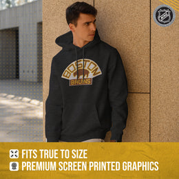 Boston  Bruins Adult NHL Retro Logo Hockey Fleece Hooded Sweatshirt - Black Heather