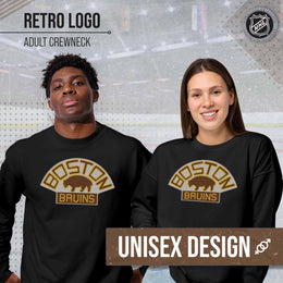 Boston  Bruins Adult NHL Retro Logo Hockey Fleece Crewneck Sweatshirt - Black Heather