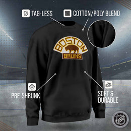 Boston  Bruins Adult NHL Retro Logo Hockey Fleece Crewneck Sweatshirt - Black Heather