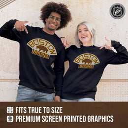 Boston  Bruins Adult NHL Retro Logo Hockey Fleece Crewneck Sweatshirt - Black Heather