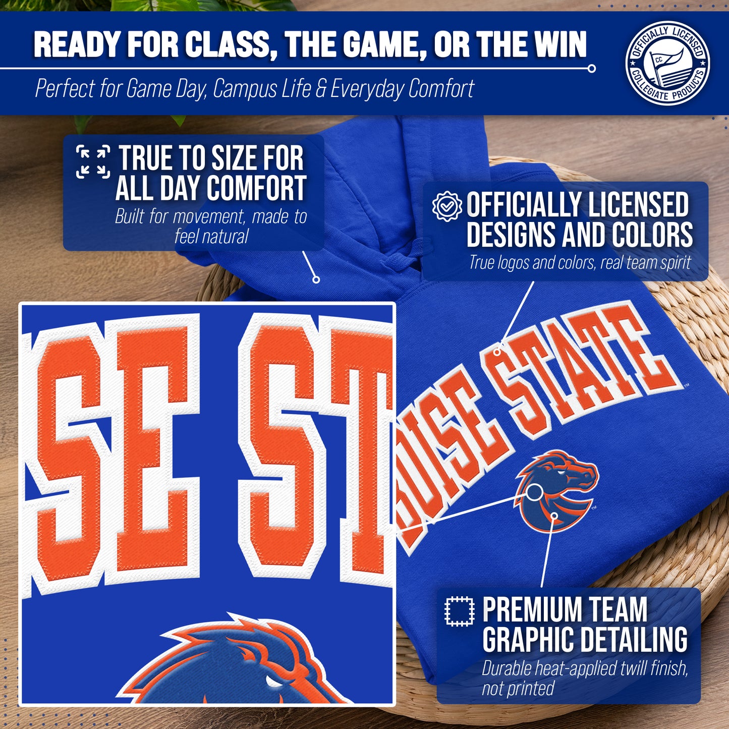 Boise State Broncos NCAA Adult Tackle Twill Hooded Sweatshirt - Royal