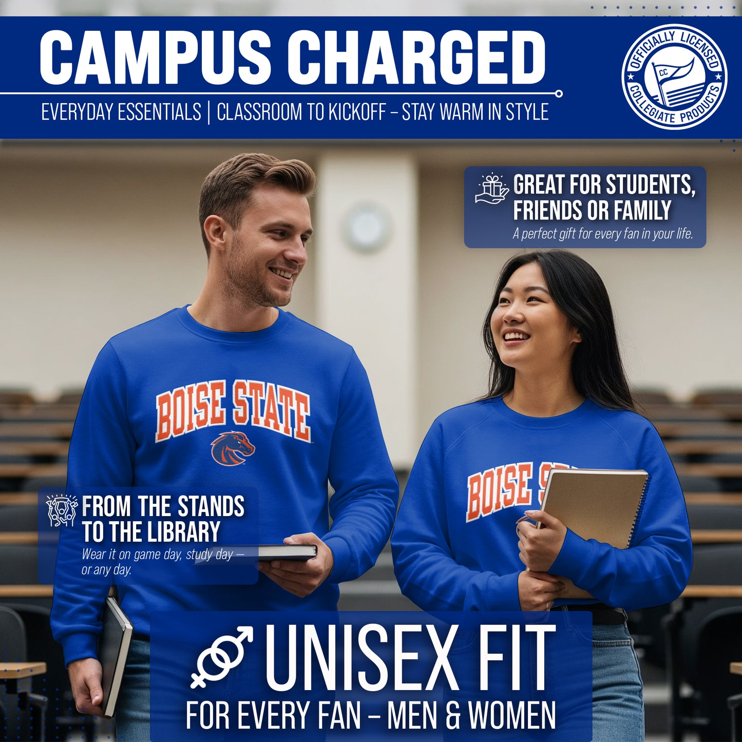 Boise State Broncos NCAA Adult Tackle Twill Crewneck Sweatshirt - Royal