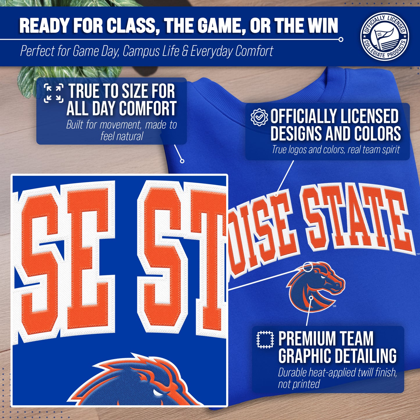 Boise State Broncos NCAA Adult Tackle Twill Crewneck Sweatshirt - Royal