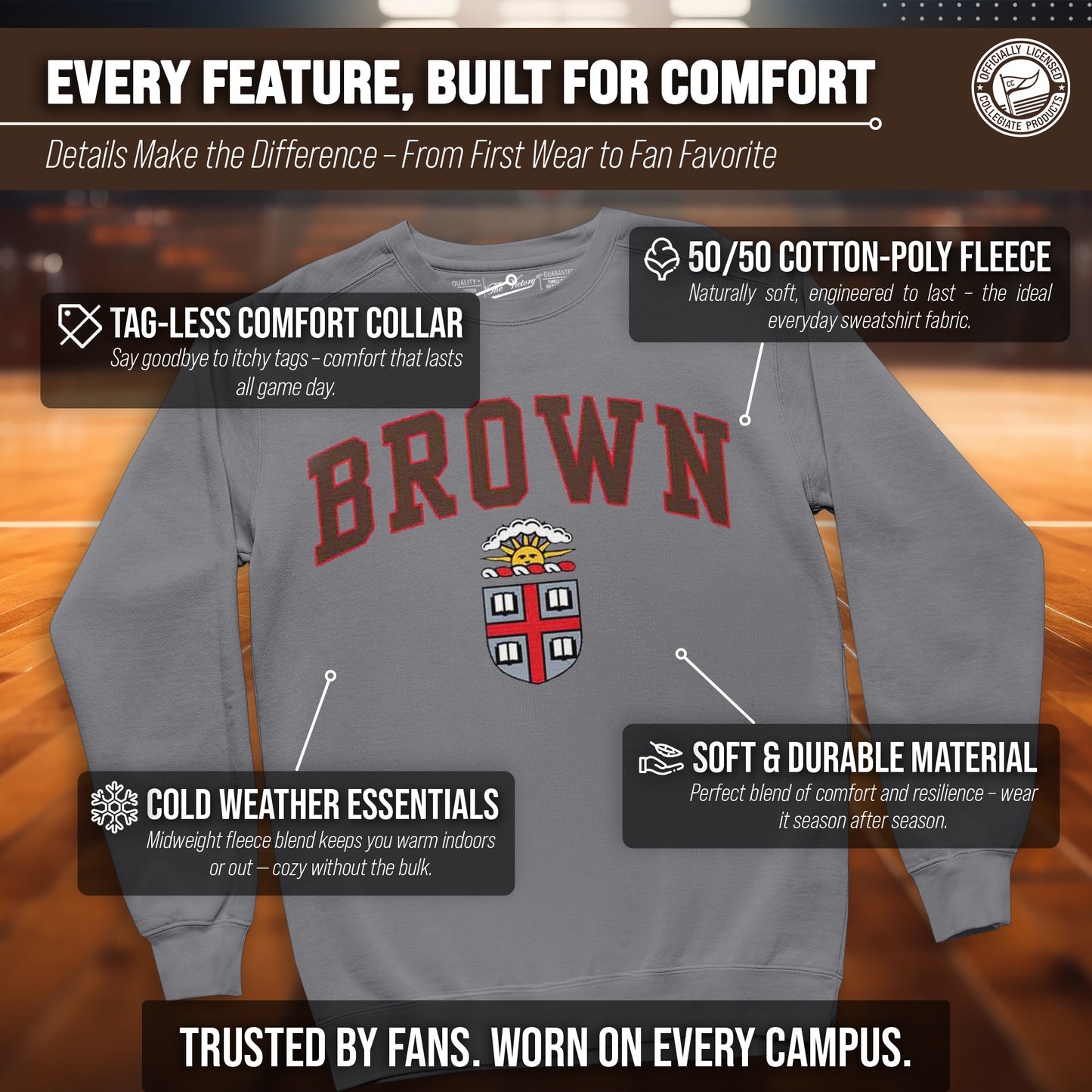 Brown Bears Campus Colors Adult Arch & Logo Soft Style Gameday Crewneck Sweatshirt  - Gray