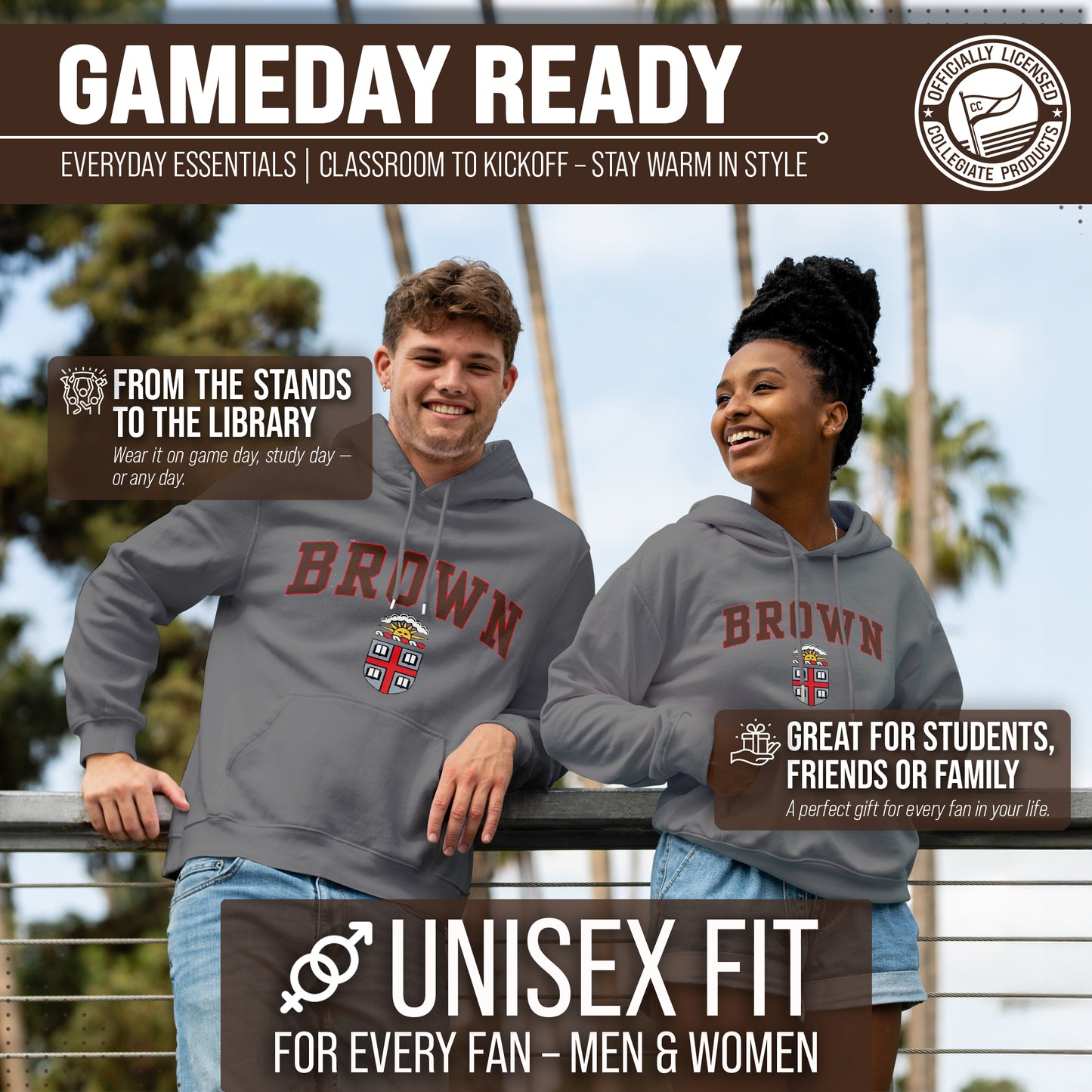 Brown Bears Campus Colors Adult Arch & Logo Soft Style Gameday Hooded Sweatshirt  - Gray