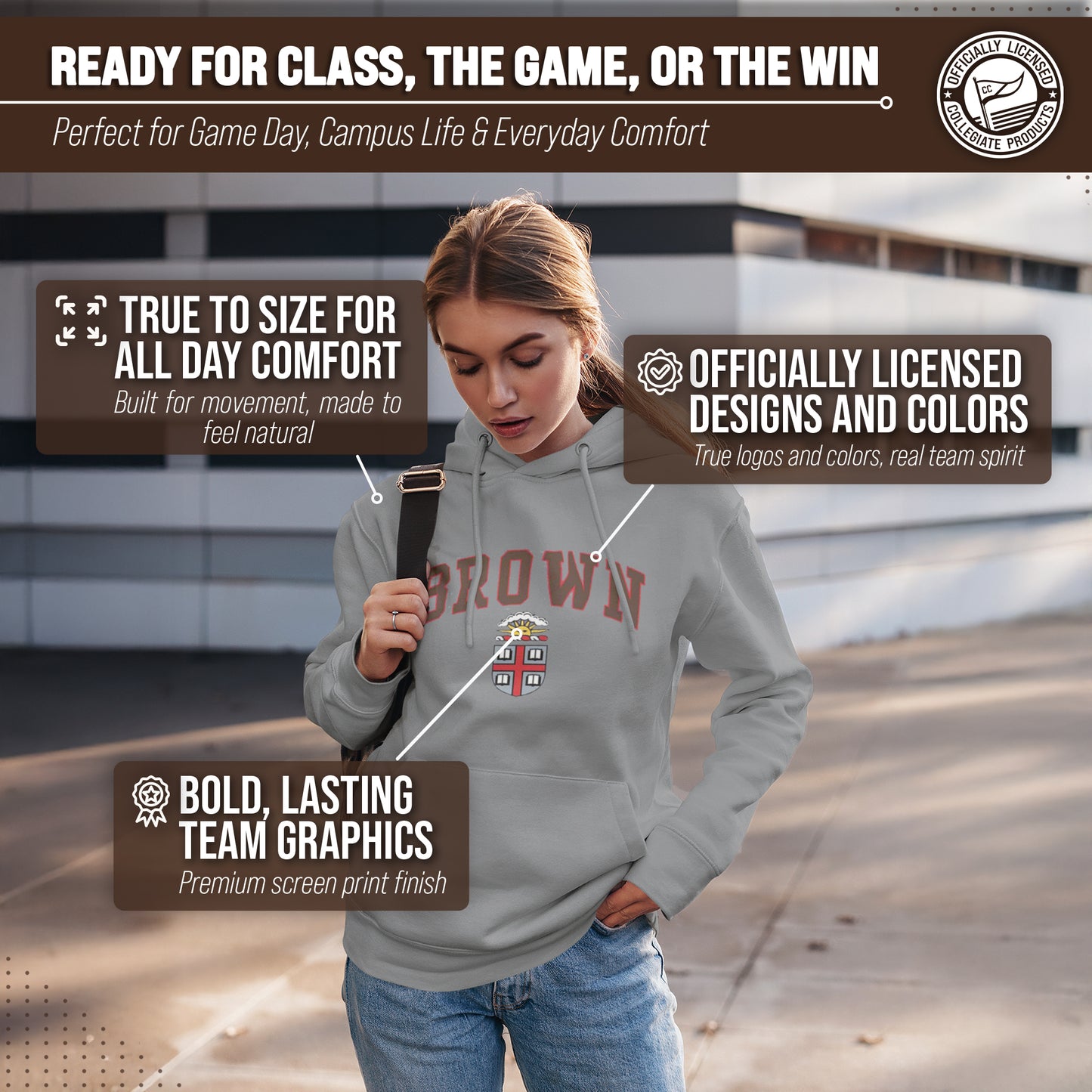 Brown Bears Campus Colors Adult Arch & Logo Soft Style Gameday Hooded Sweatshirt  - Gray