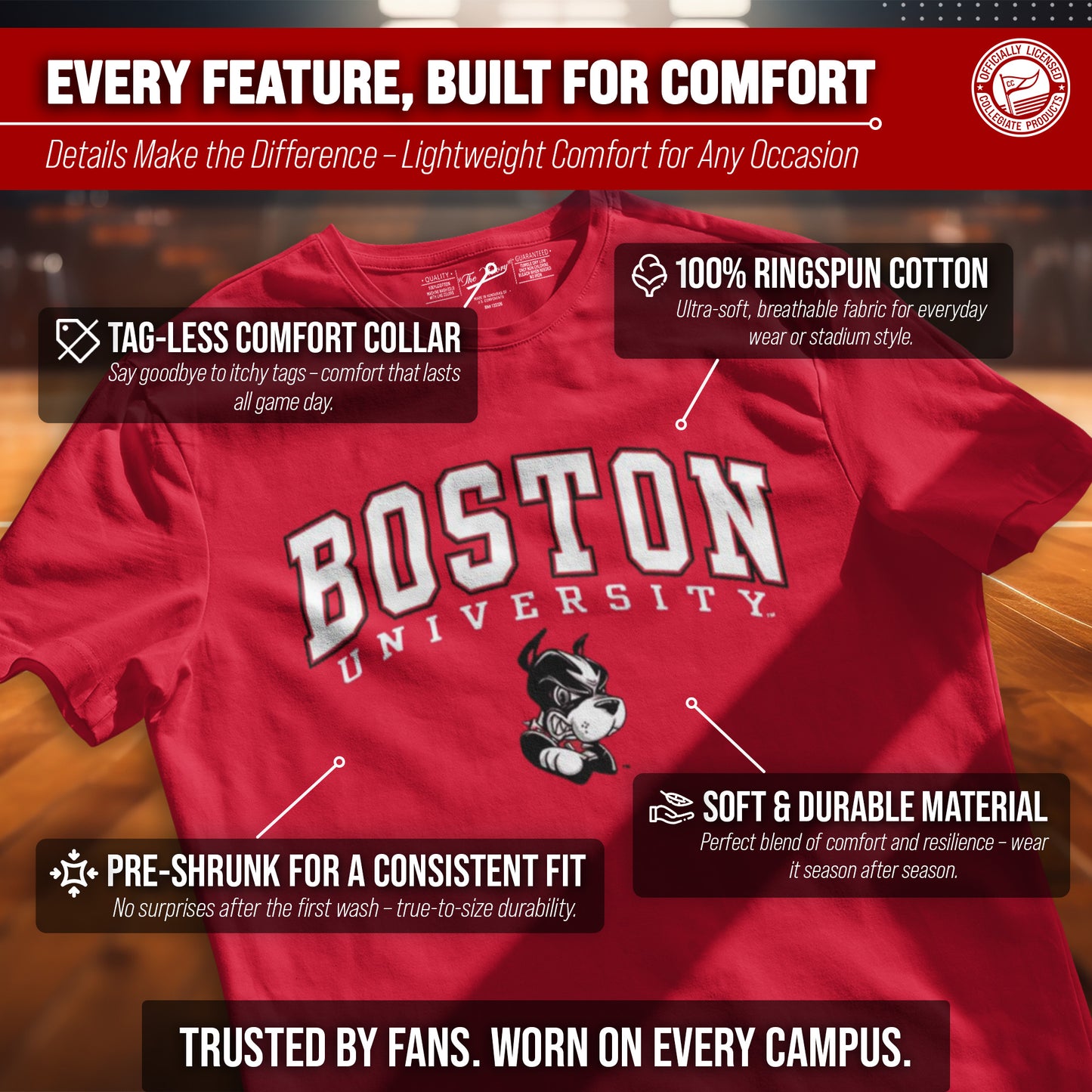 Boston Terriers NCAA Adult Gameday Cotton T-Shirt - Red