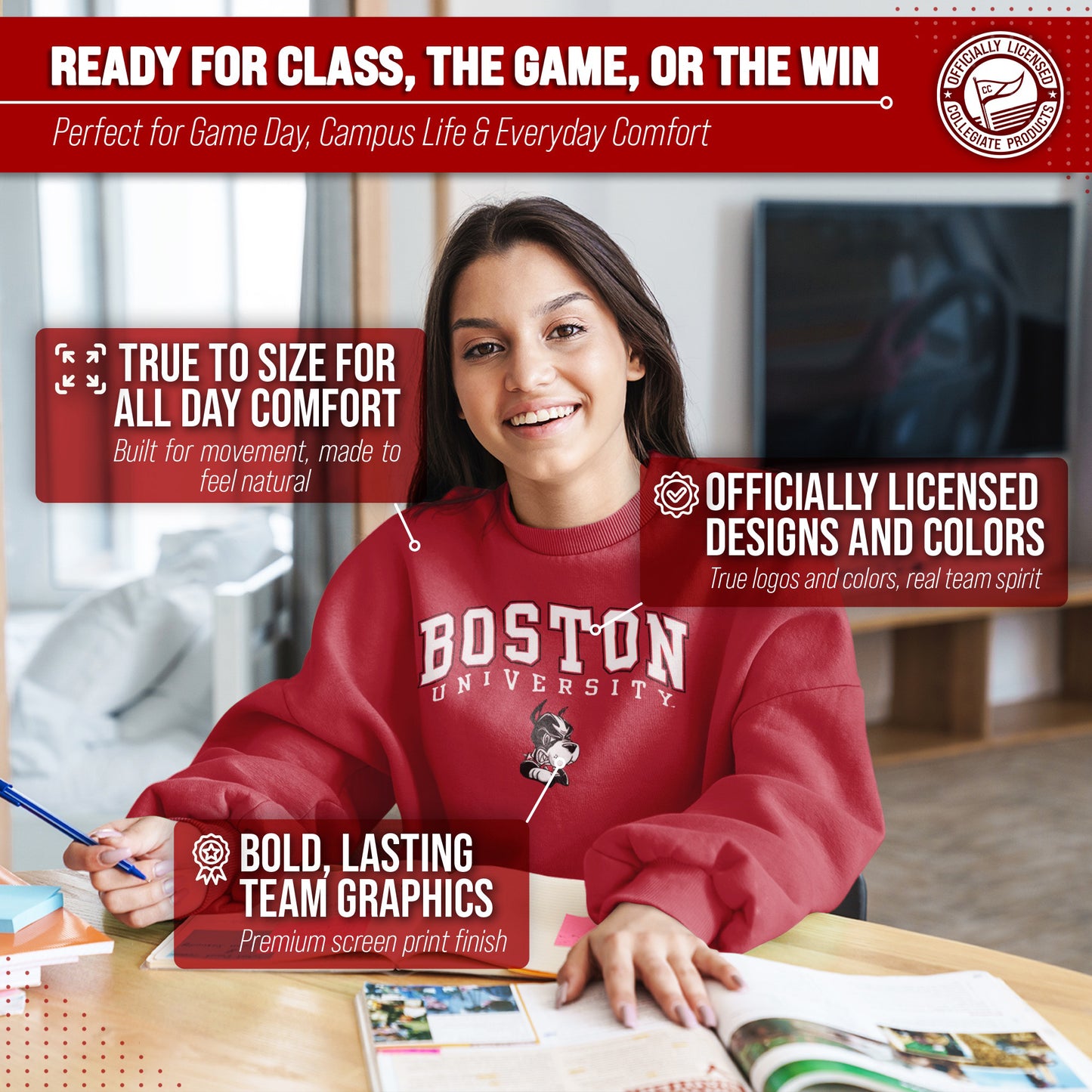 Boston Terriers Adult Arch & Logo Soft Style Gameday Crewneck Sweatshirt - Red