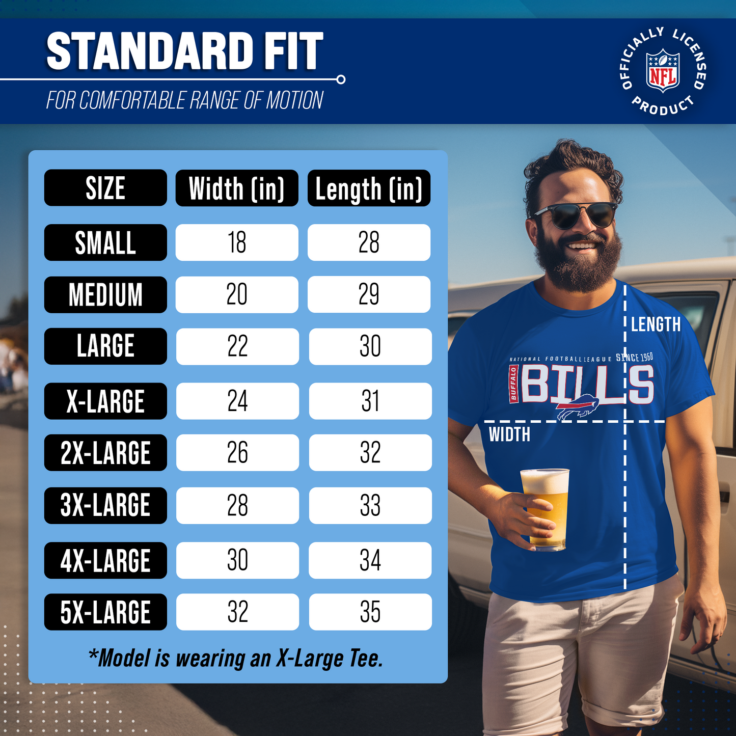 Buffalo Bills NFL Adult Modern Endzone Tag-Less T-Shirt - Royal