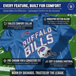 Buffalo Bills NFL Adult Distressed Helmet Tag-Less T-Shirt - Royal Heather