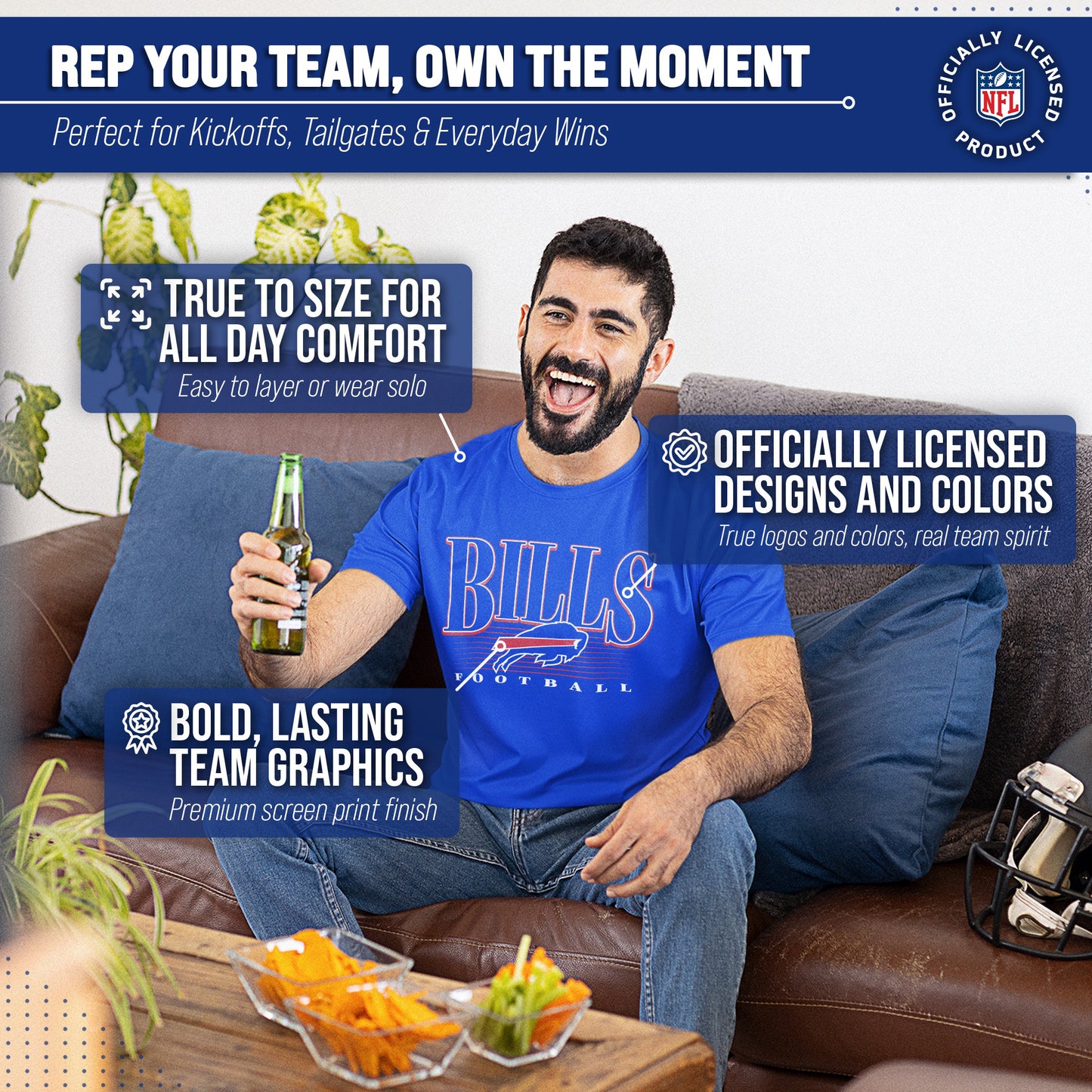 Buffalo Bills NFL Adult Overtime Blueprint Tag-Less T-Shirt - Royal