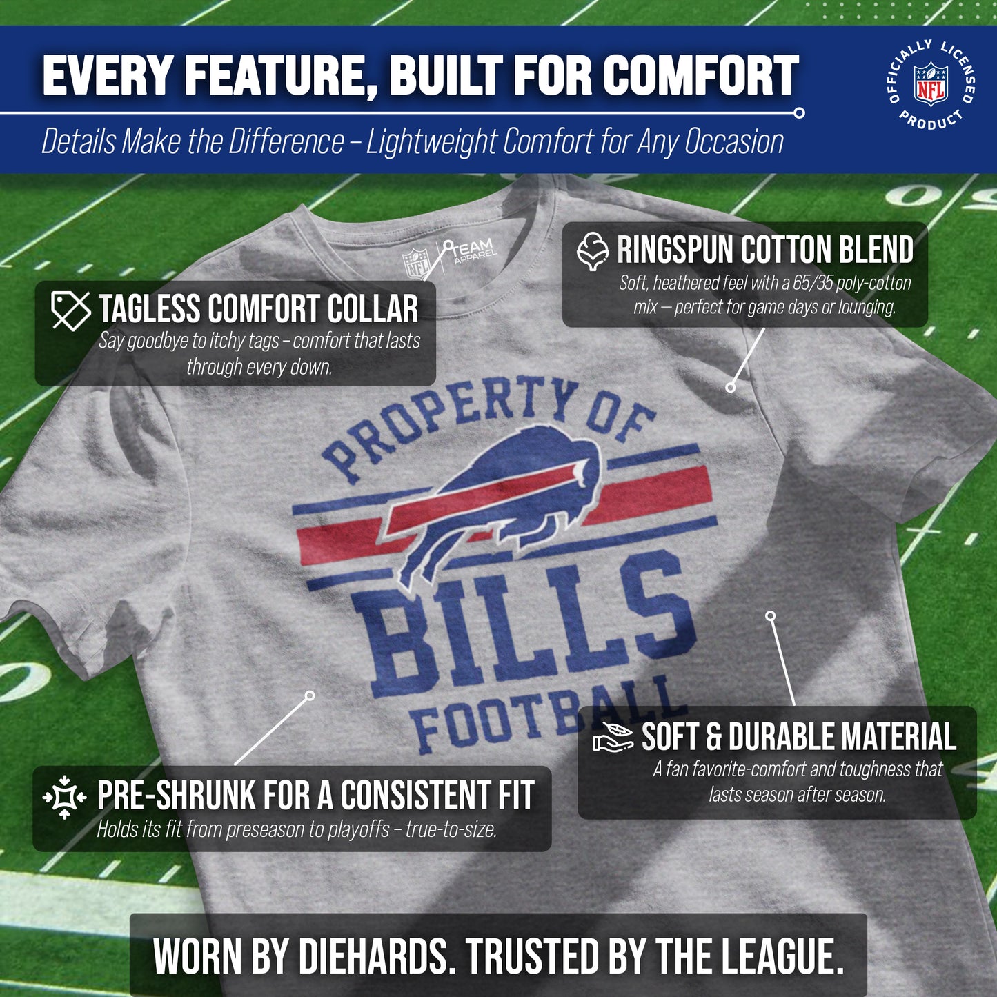 Buffalo Bills NFL Adult Property Of T-Shirt - Sport Gray