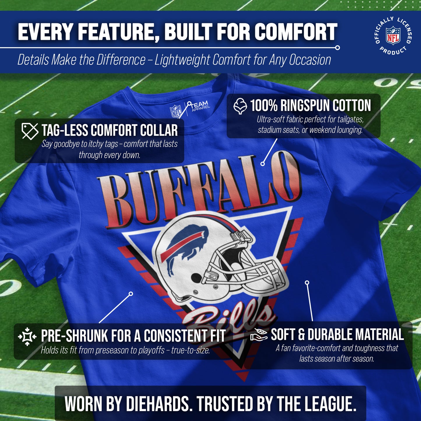 Buffalo Bills NFL Adult Retro Triangle Unisex T-Shirt - Royal
