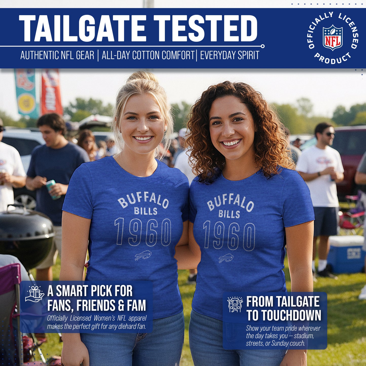 Buffalo Bills NFL Womens Big Date Tag-Less T-Shirt - Royal Heather