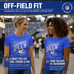 Buffalo Bills NFL Womens Distressed Helmet Tag-Less Soft T-Shirt - Royal Heather