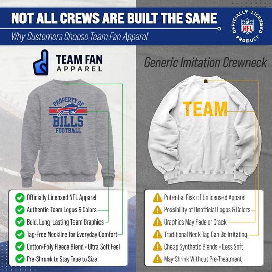 Buffalo Bills NFL Adult Property Of Crewneck Fleece Sweatshirt - Sport Gray