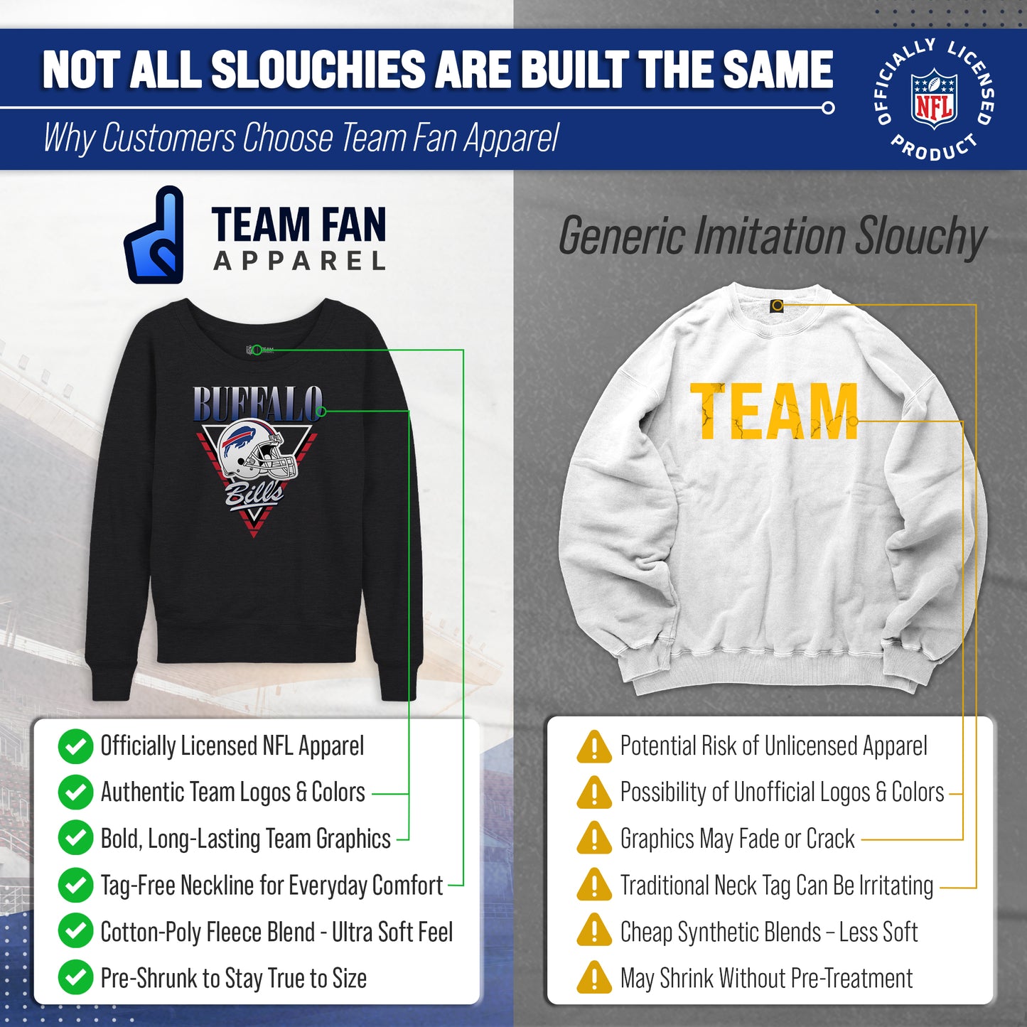 Buffalo Bills NFL Womens Retro Triangle Slouchy Crewneck - Heather Charcoal