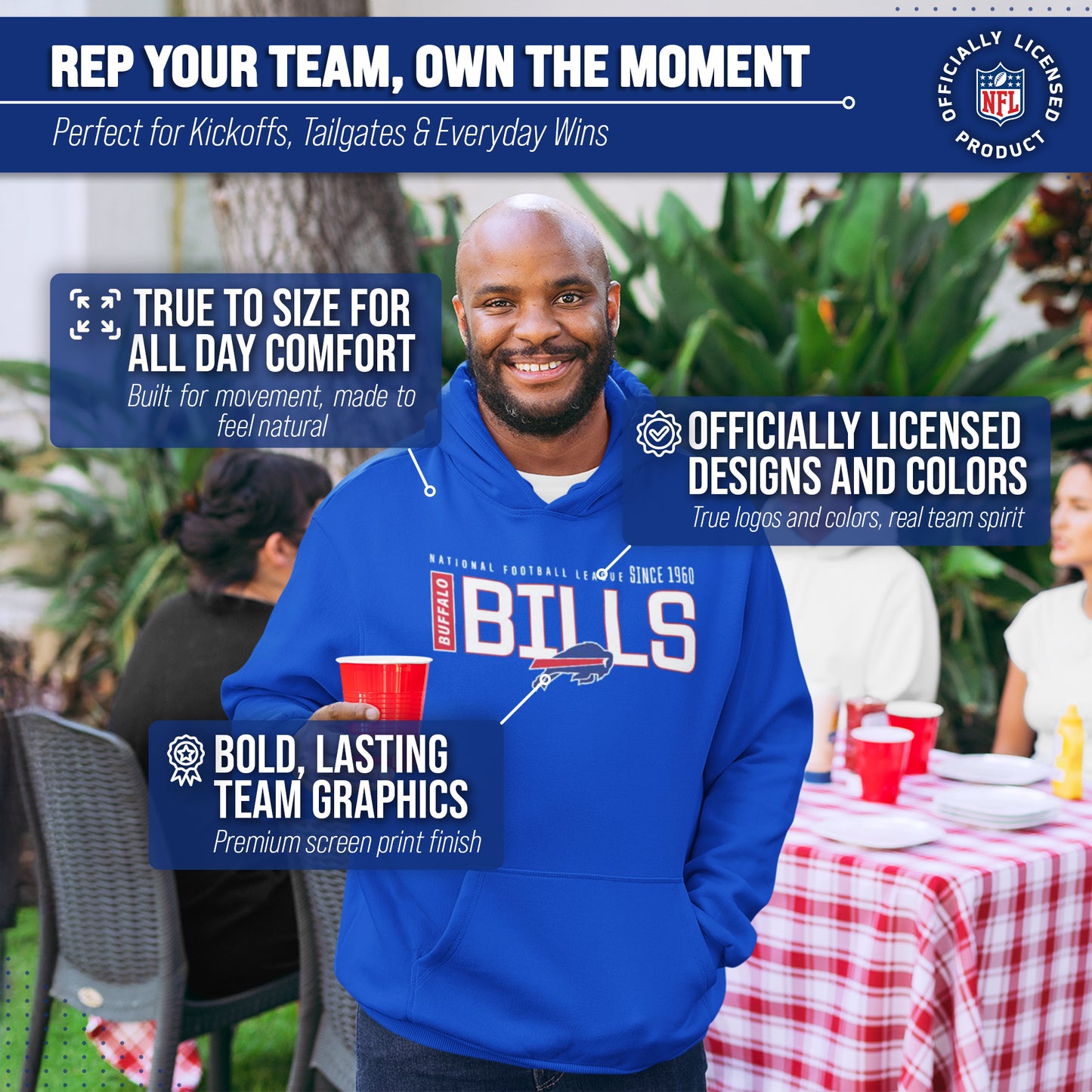 Buffalo Bills NFL Adult Unisex Modern Endzone Soft Fleece Hooded Sweatshirt - Royal