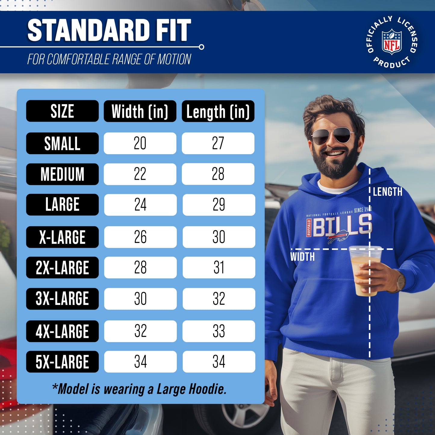 Buffalo Bills NFL Adult Unisex Modern Endzone Soft Fleece Hooded Sweatshirt - Royal