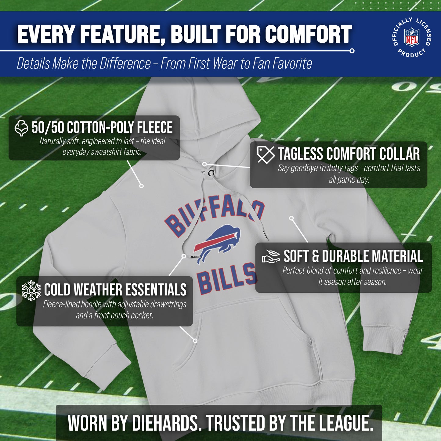 Buffalo Bills NFL Adult Gameday Hooded Sweatshirt - Sport Gray