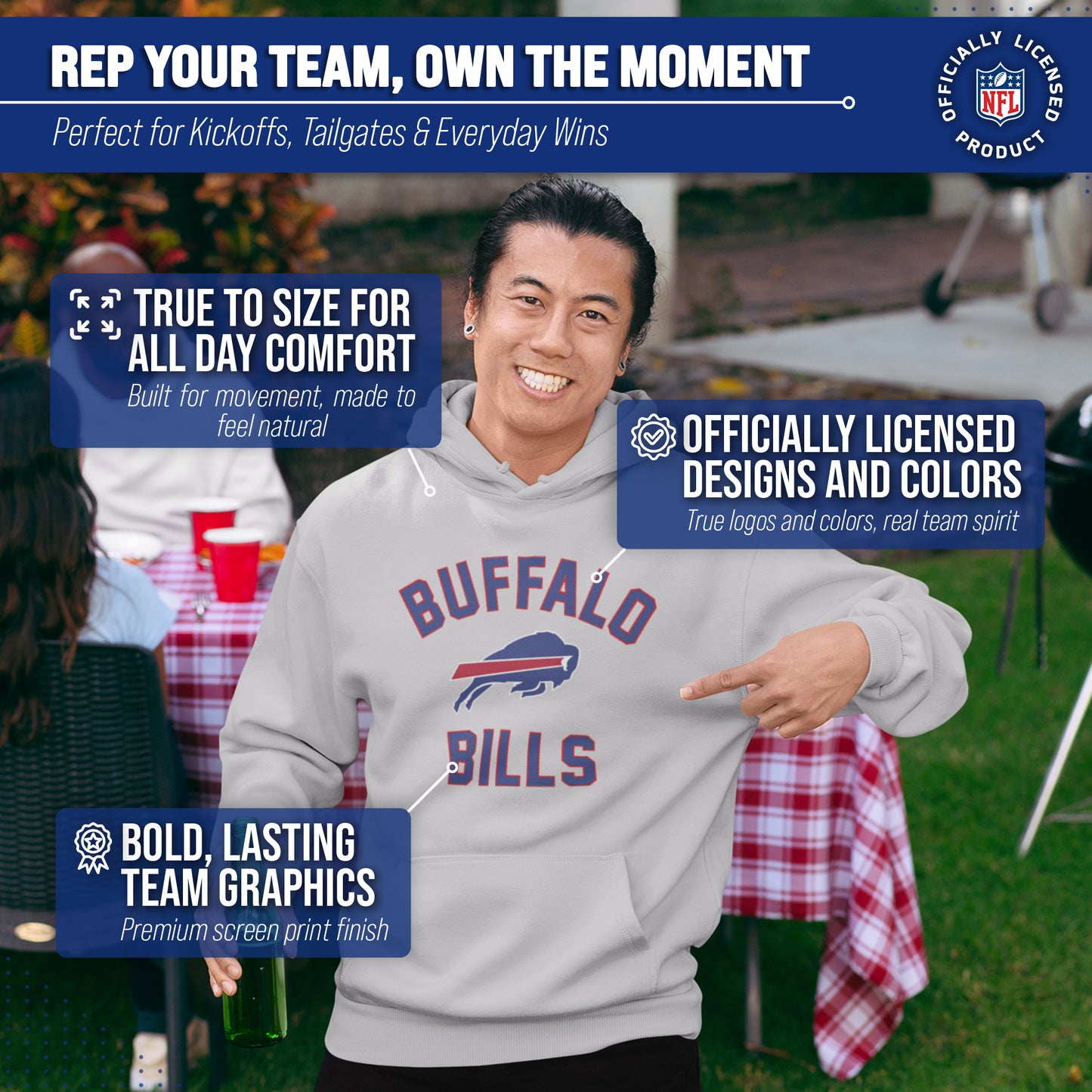 Buffalo Bills NFL Adult Gameday Hooded Sweatshirt - Sport Gray