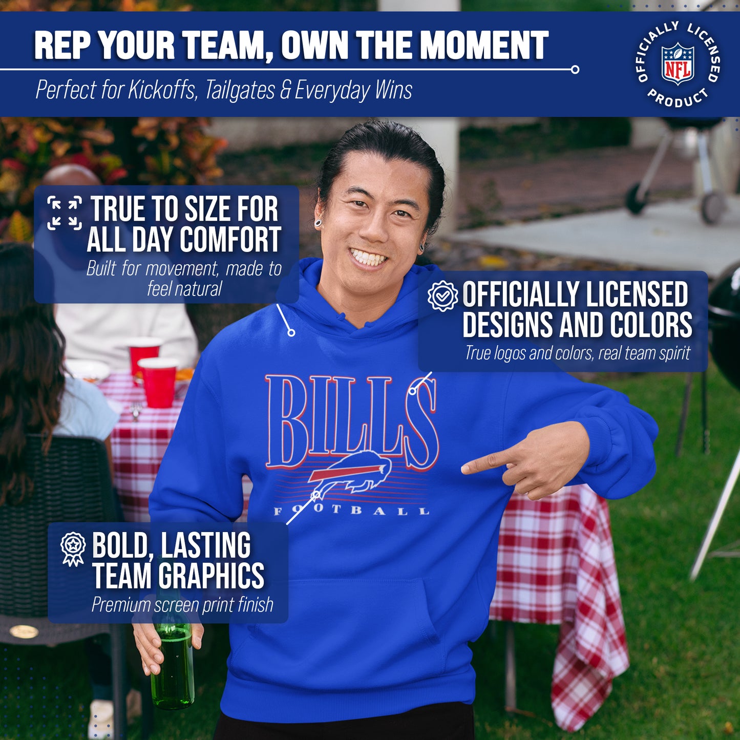 Buffalo Bills NFL Adult Unisex Overtime Blueprint Soft Fleece Hooded Sweatshirt - Royal