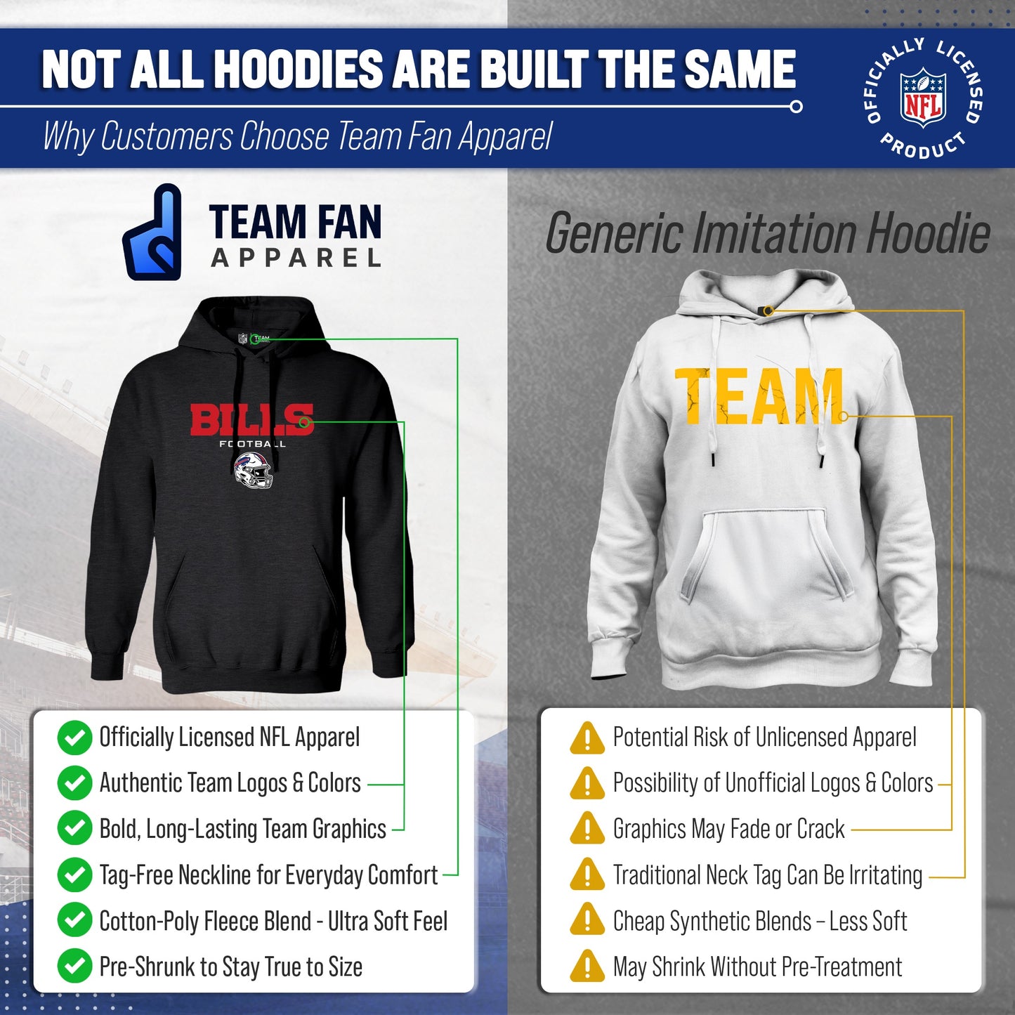Buffalo Bills Adult NFL Football Helmet Heather Hooded Sweatshirt  - Charcoal