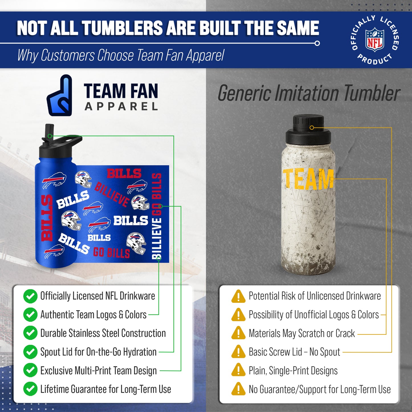 Buffalo Bills NFL 34Oz Native Quencher Water Bottle - Royal