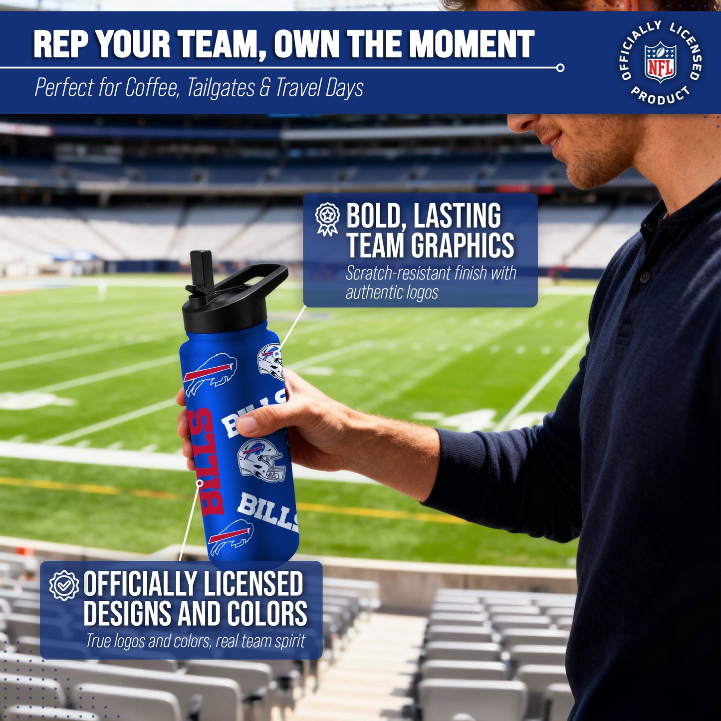 Buffalo Bills NFL 34Oz Native Quencher Water Bottle - Royal