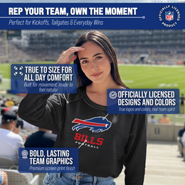 Buffalo Bills Women's NFL Ultimate Fan Logo Slouchy Crewneck -Tagless Fleece Lightweight Pullover - Charcoal