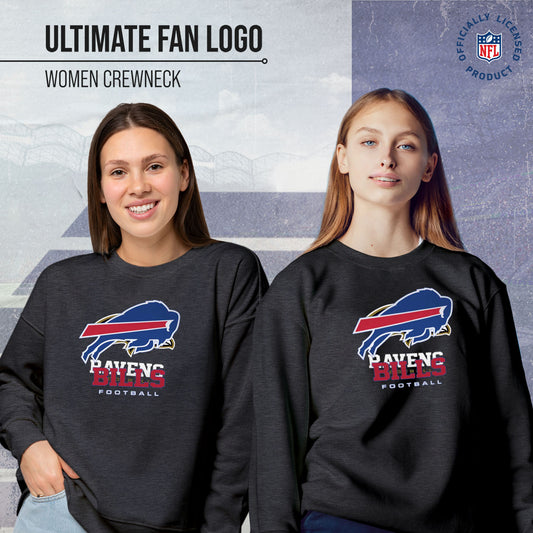 Buffalo Bills Women's NFL Ultimate Fan Logo Slouchy Crewneck -Tagless Fleece Lightweight Pullover - Charcoal