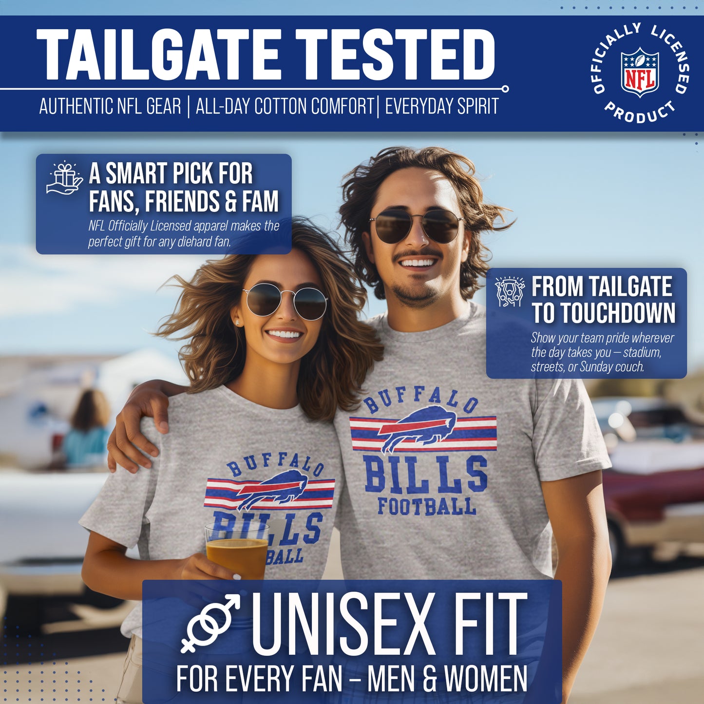 Buffalo Bills NFL Adult Short Sleeve Team Stripe Tee - Sport Gray