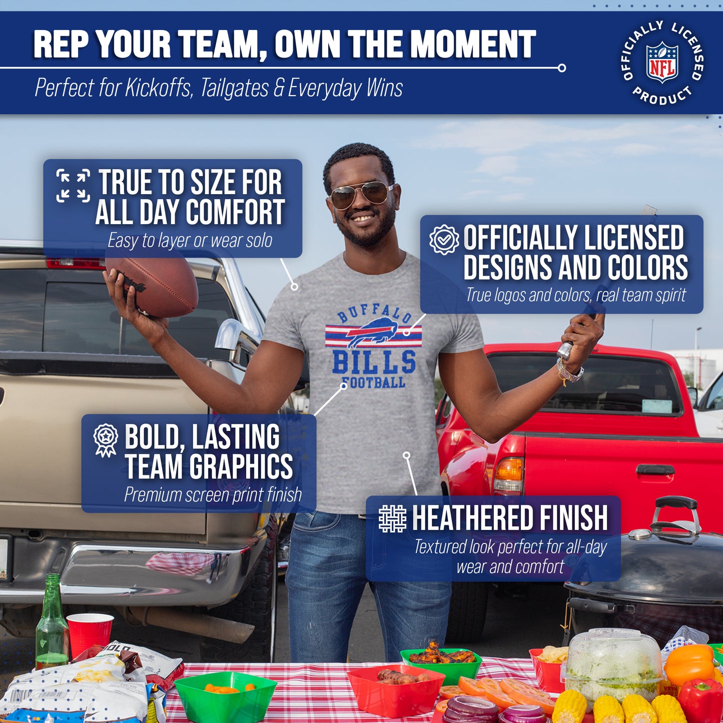 Buffalo Bills NFL Adult Short Sleeve Team Stripe Tee - Sport Gray