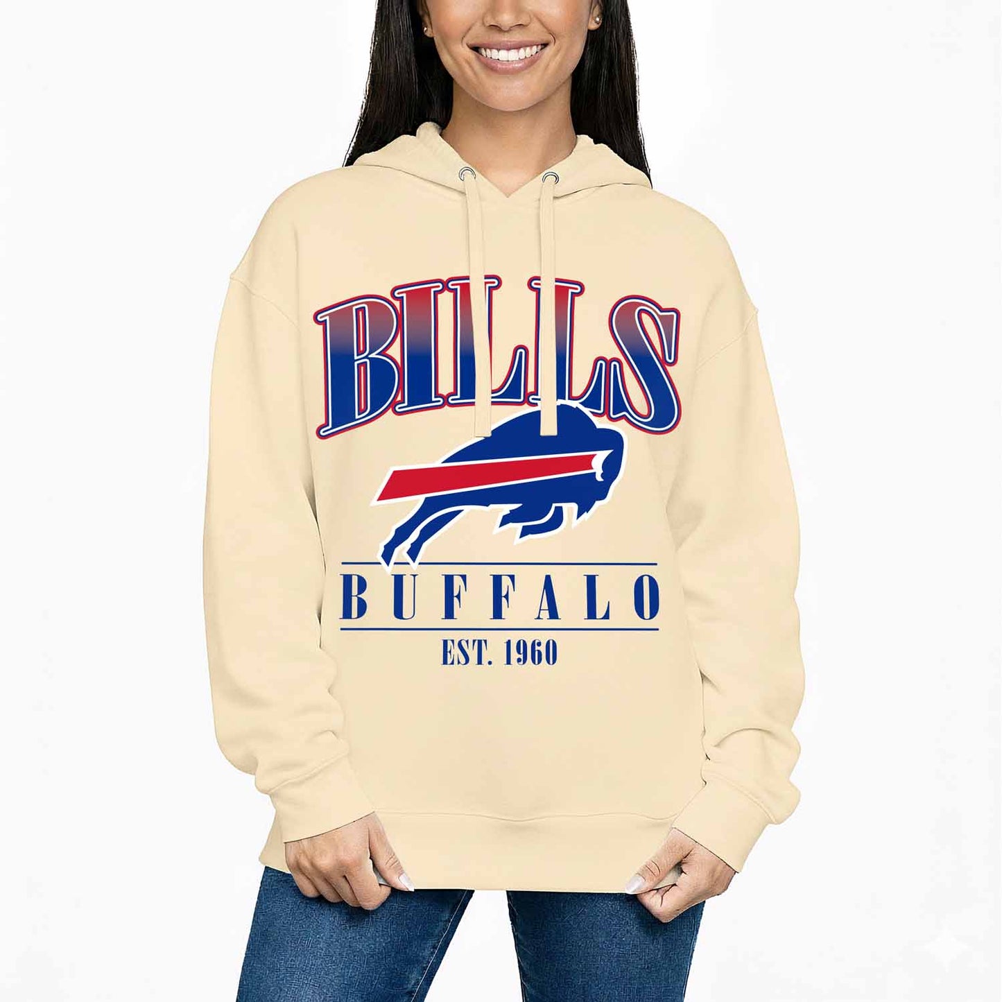 Buffalo Bills Ladies NFL Starstruck Fleece Pullover Hooded Sweatshirt - Cream